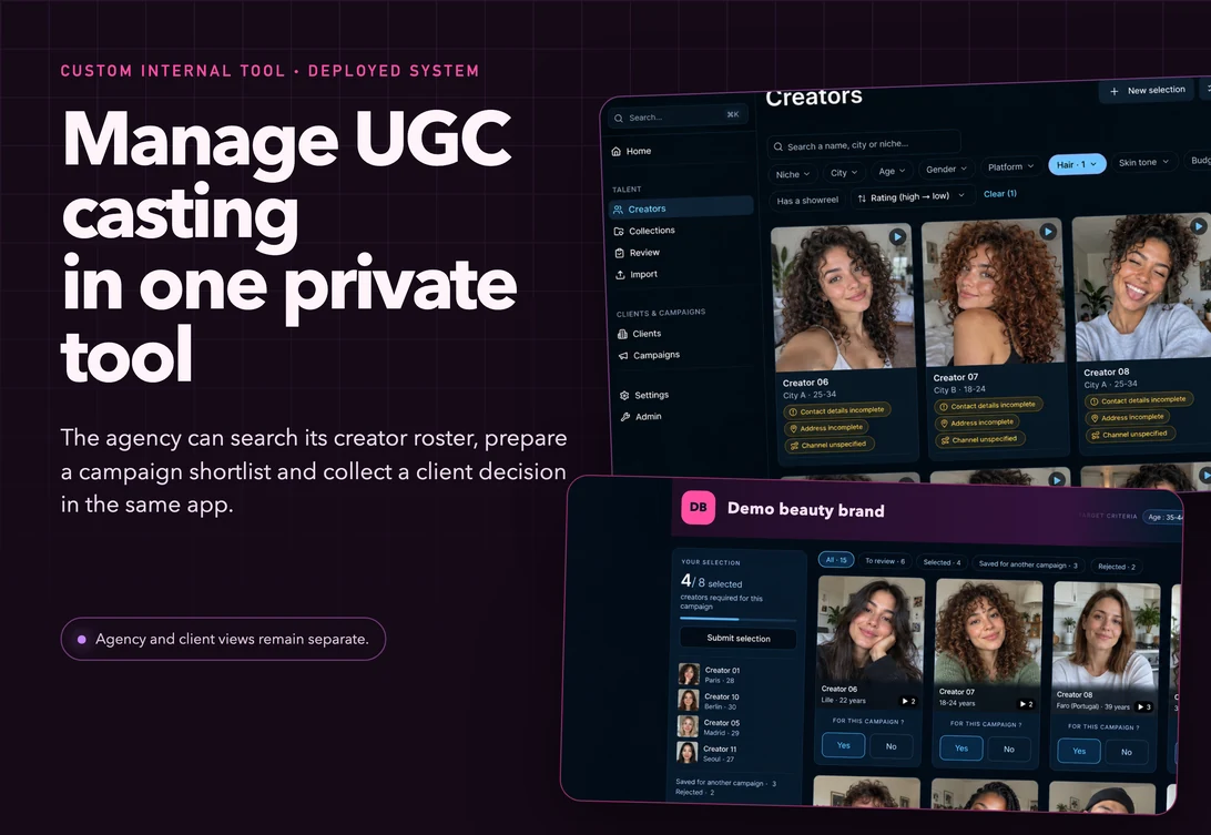 Un outil de casting privé pour une agence