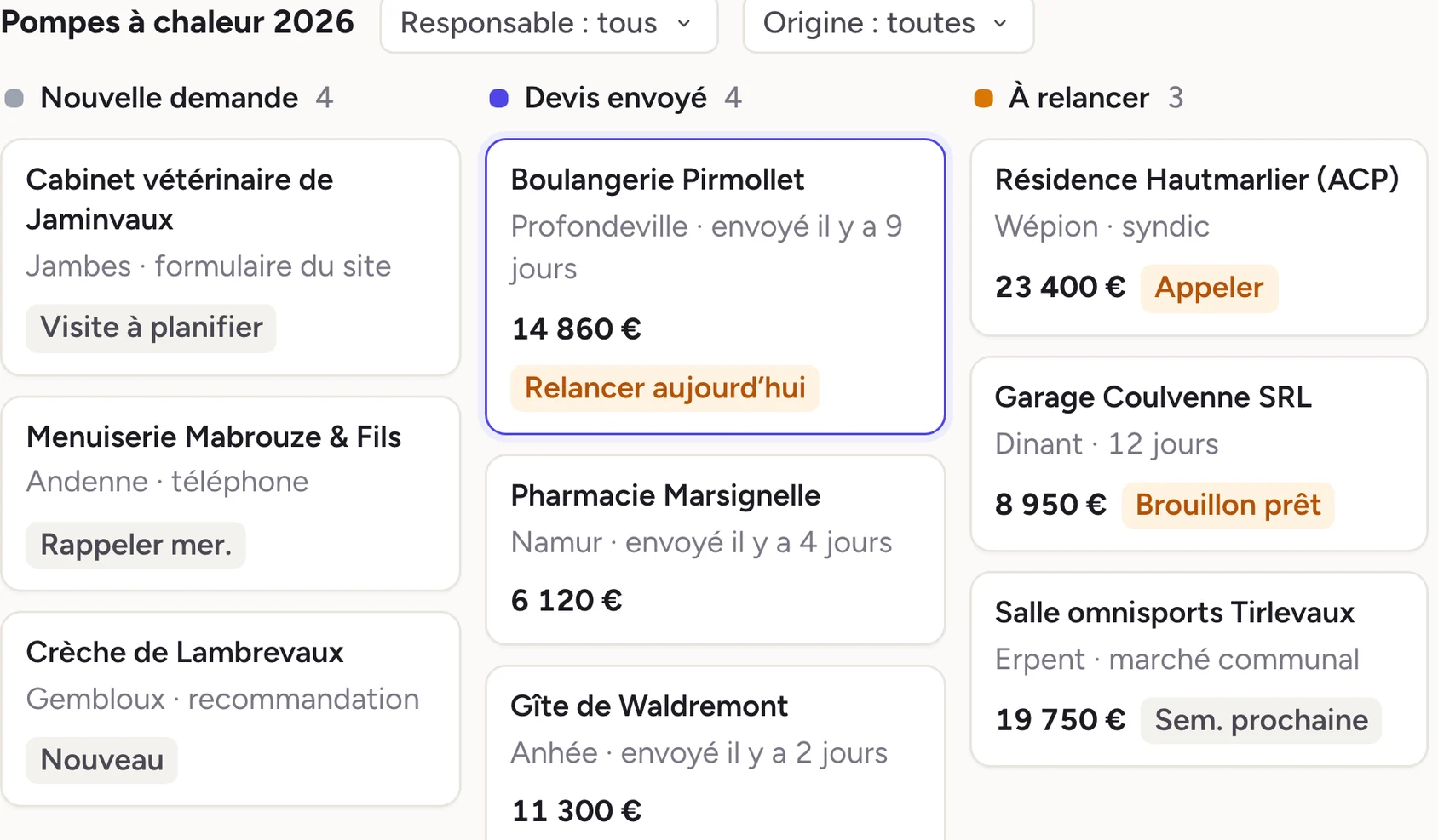 Les devis rangés par étape
