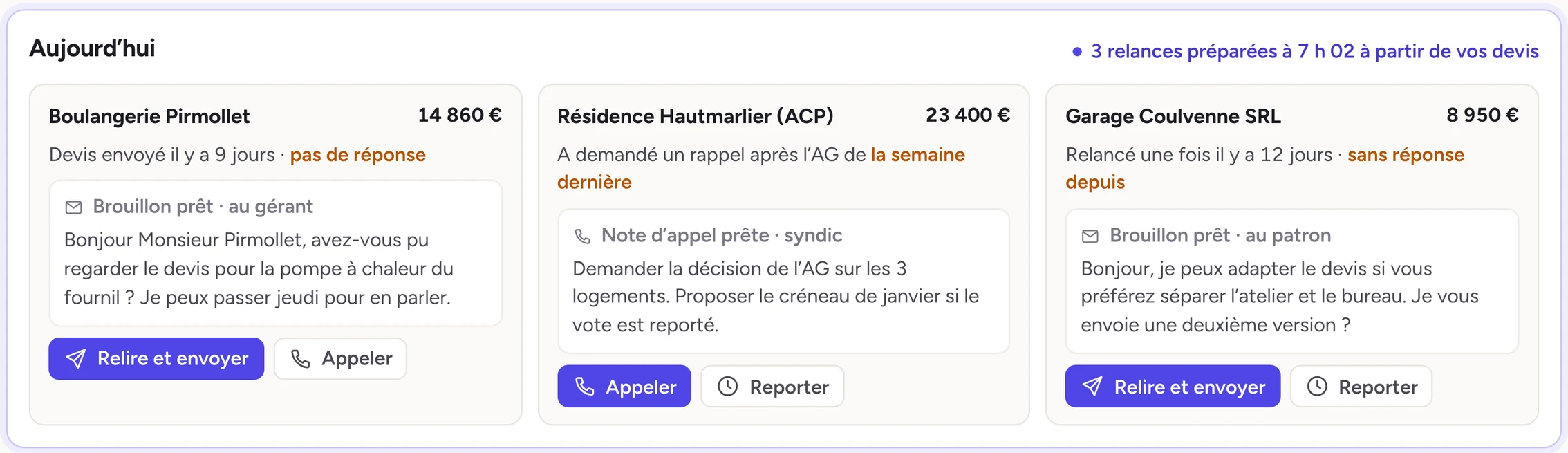 Les relances du jour