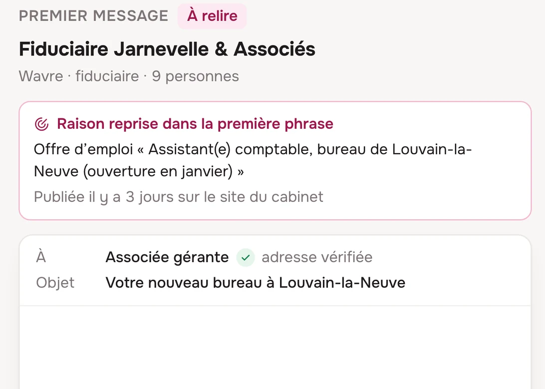 Le premier message est prêt