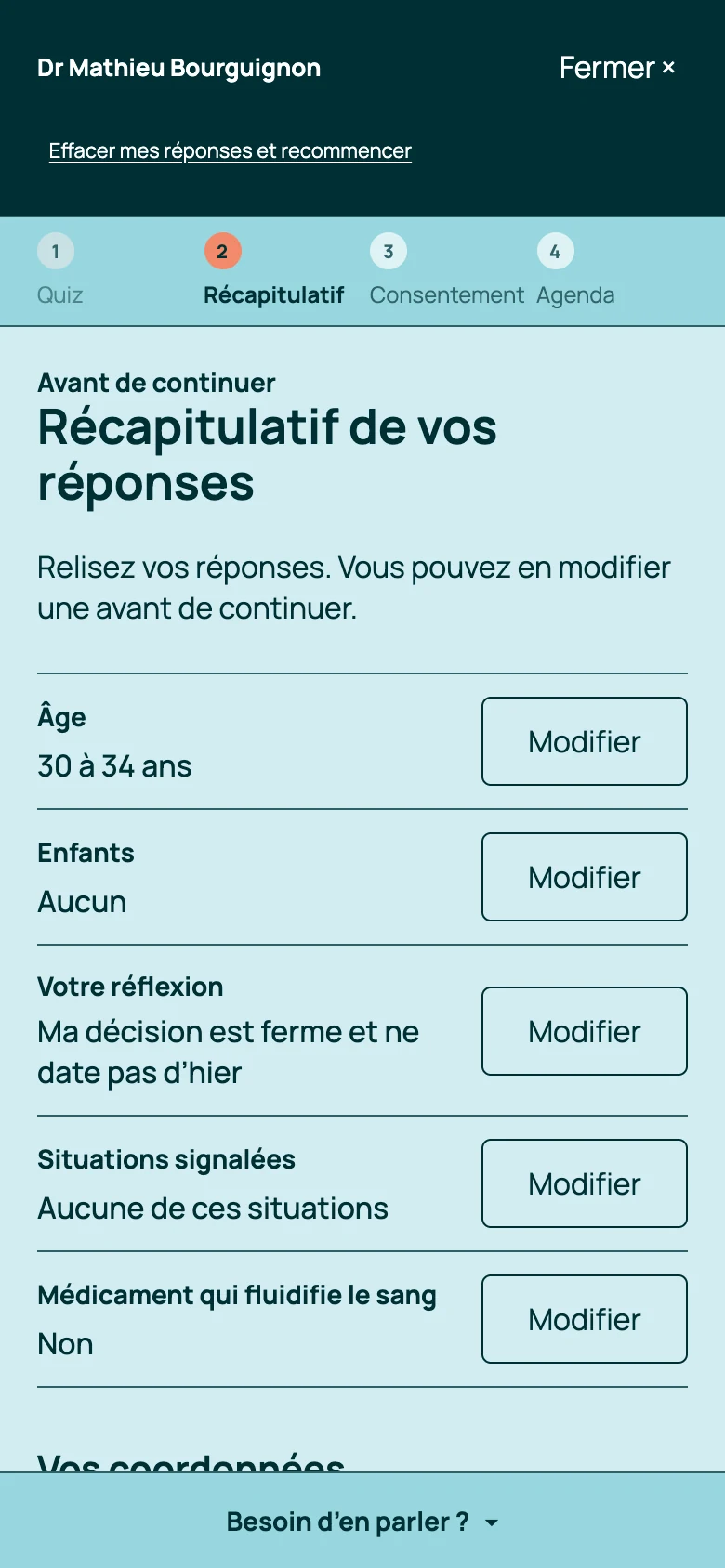 Le récapitulatif des réponses